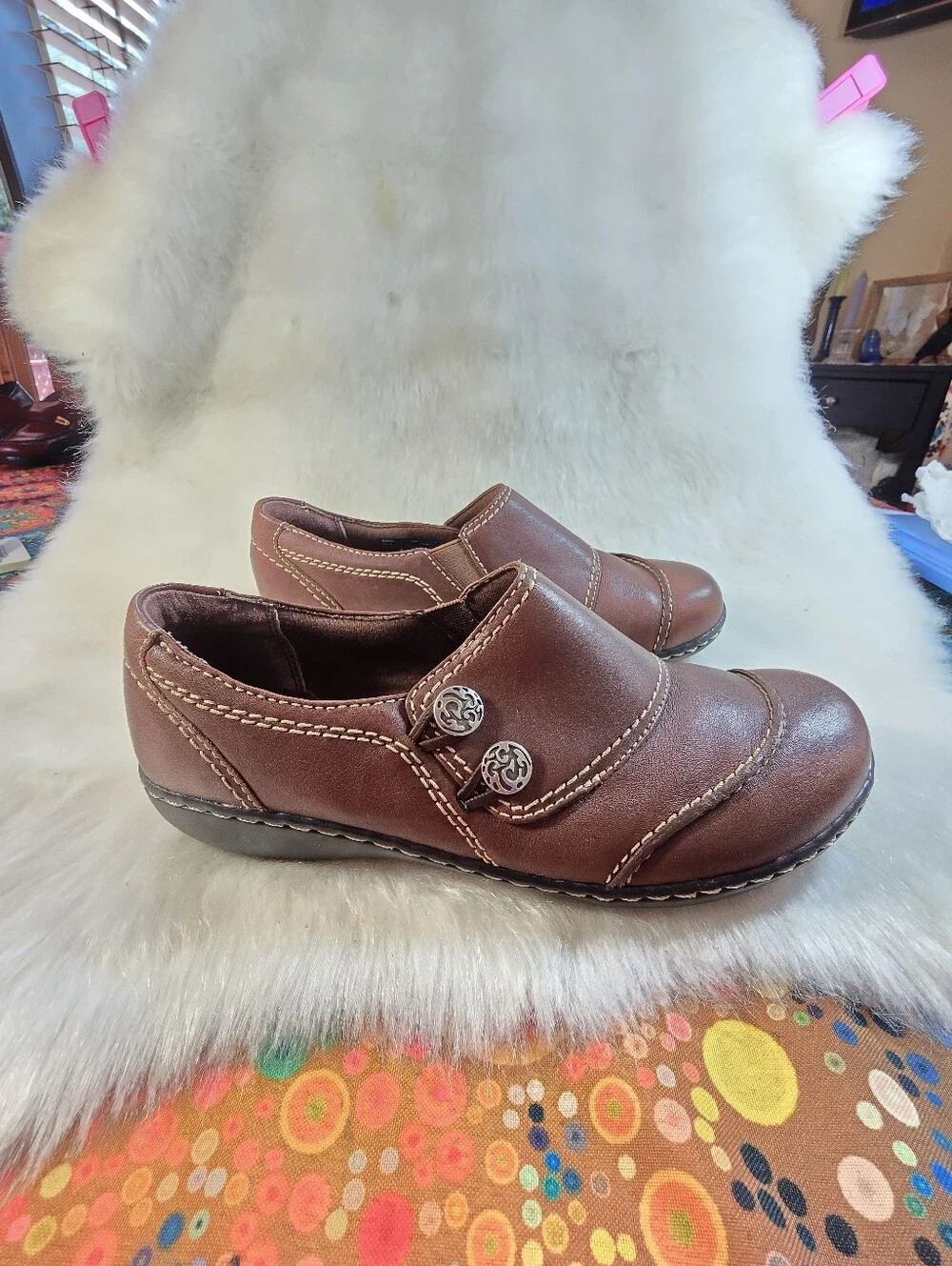 Clark's Ashland Alpine Brown Slip-on Leather Loafers - Women's